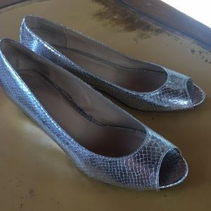 Silver Metallic Peep-Toe Wedges